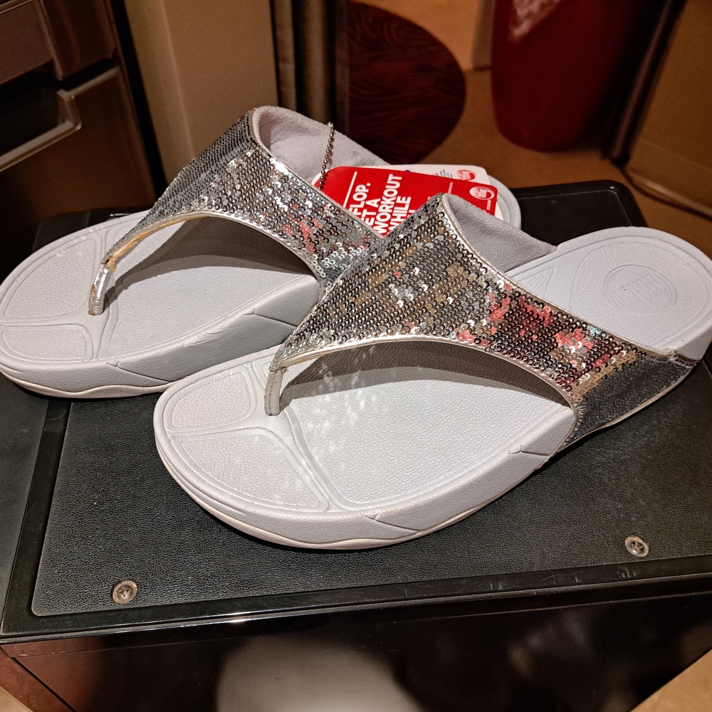 Silver Sequin Flip Flops